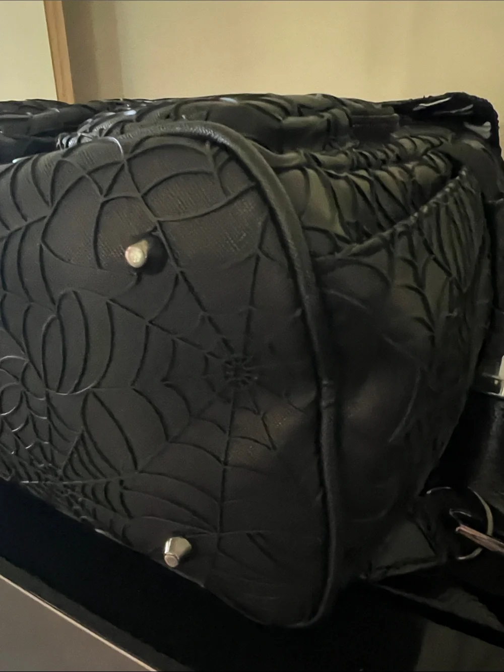 Mumsterville Black Spiderweb Embossed Backpack – Contemporary Urban Style - Picture 9 of 13